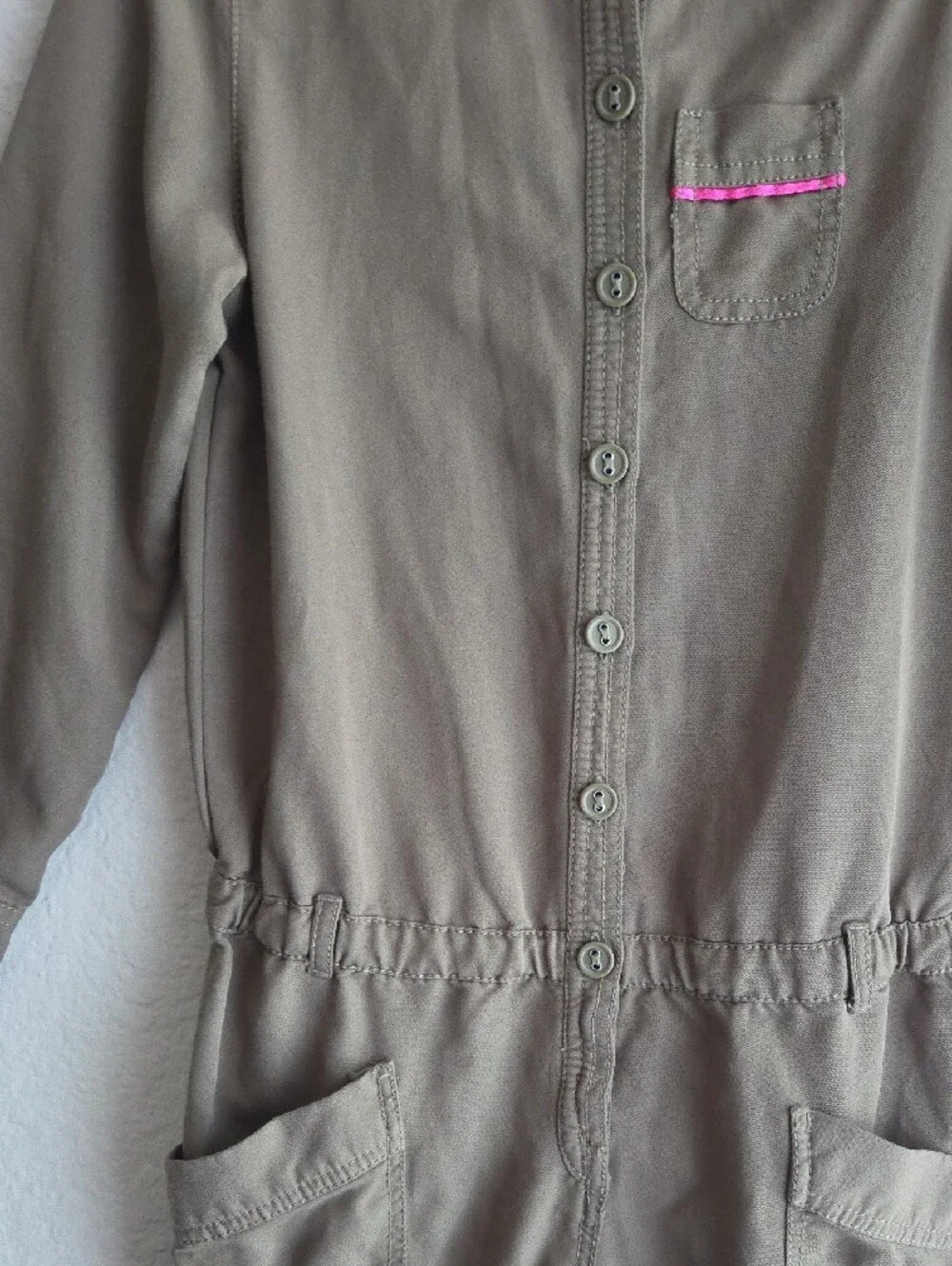 Tommy Hilfiger Olive Green Long-Sleeve Kids Romper